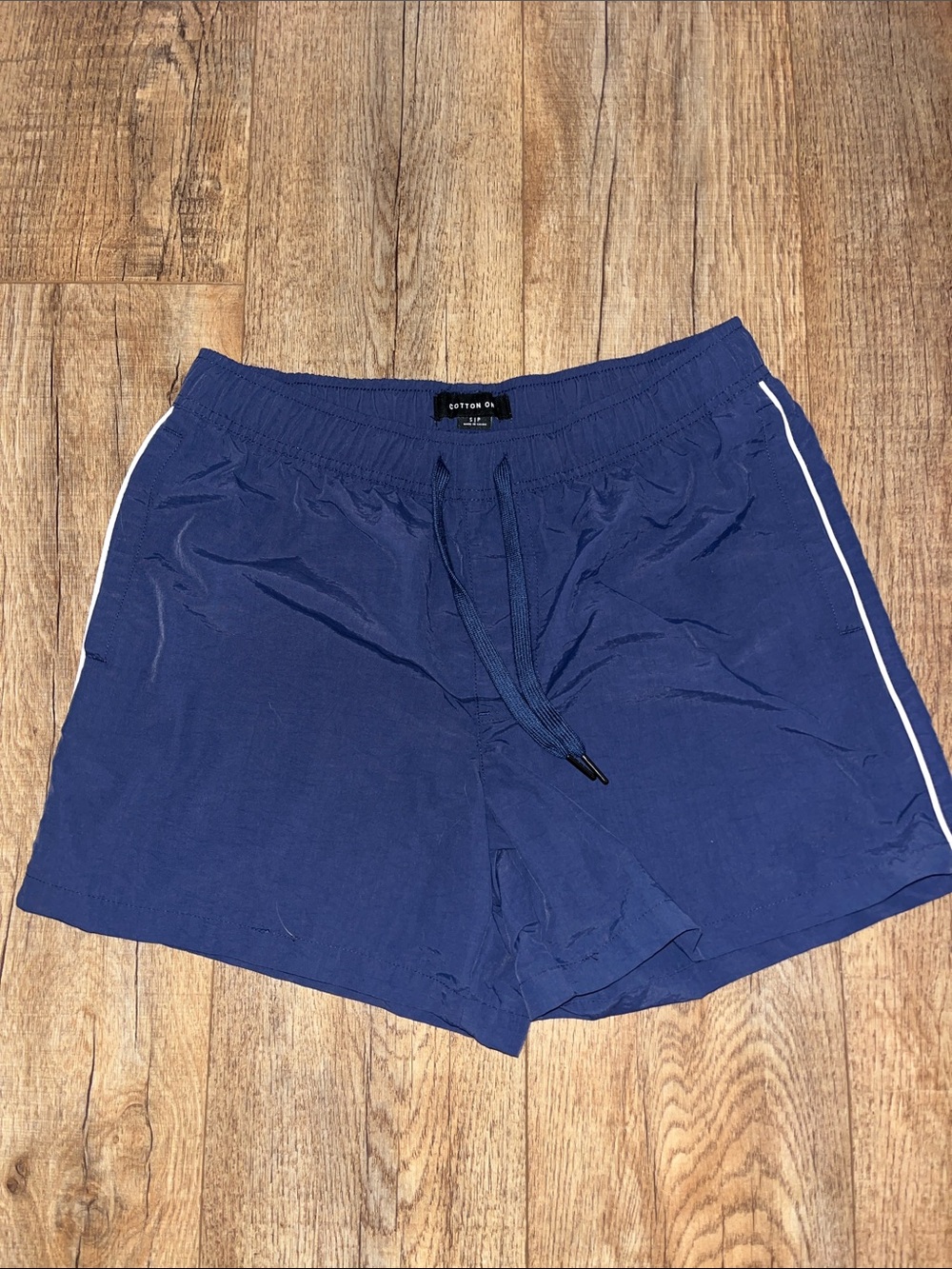 Cotton On Navy Blue Men’s Swim Trunks with White Side Stripe